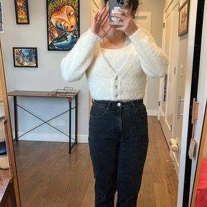 White fuzzy tank and sweater crop set